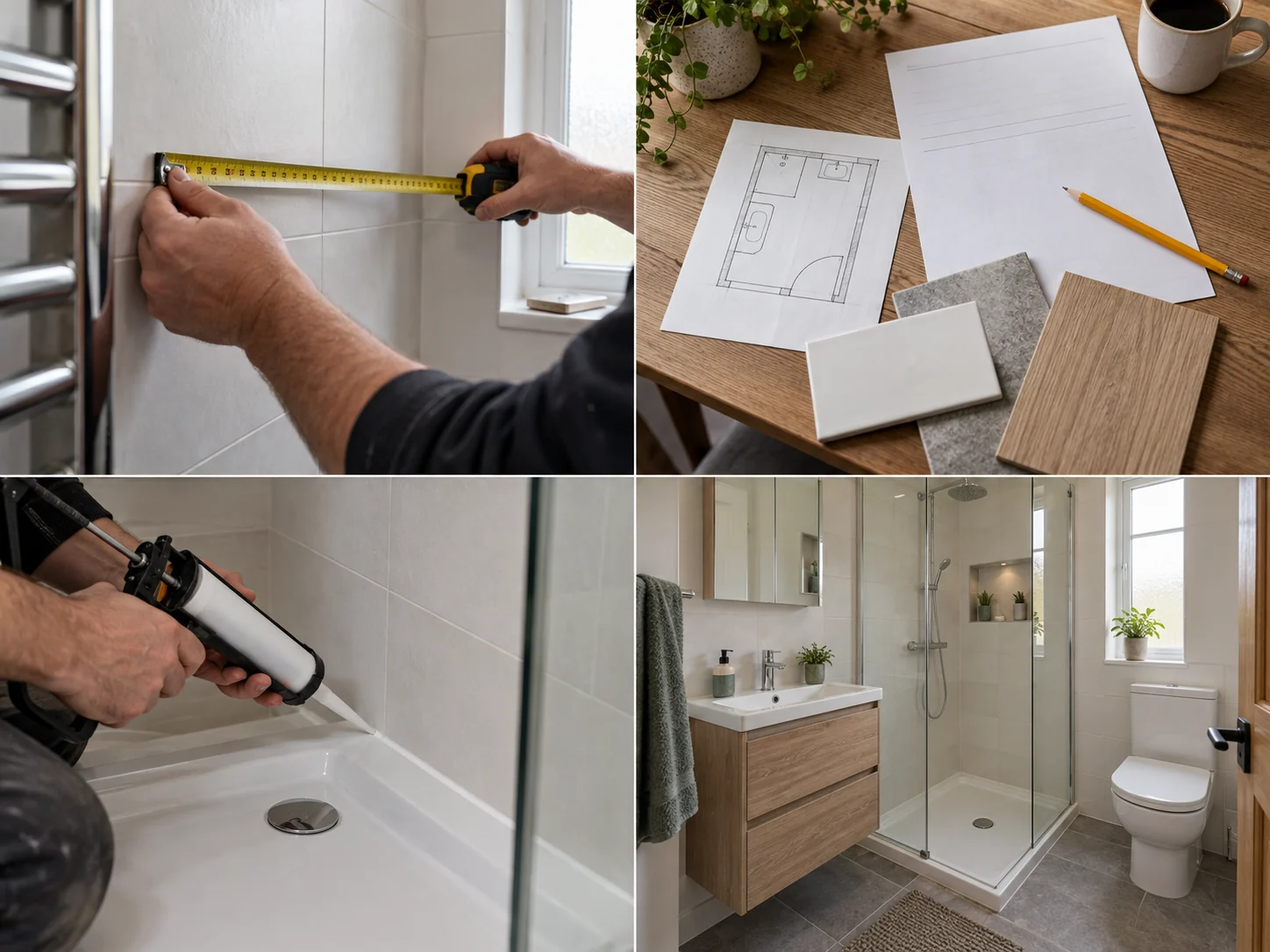 Compact modern shower room with vanity storage